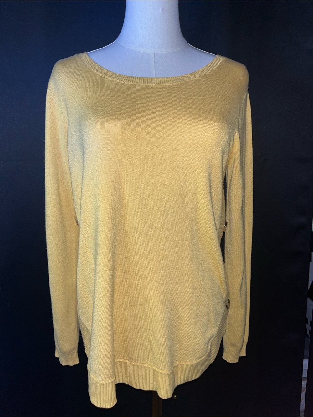 Lety & Me Mustard Side-Button Lightweight Sweater